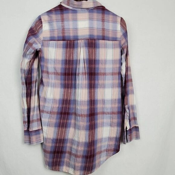 Mudd Juniors Medium Plaid Button Front LS Top - Picture 2 of 5